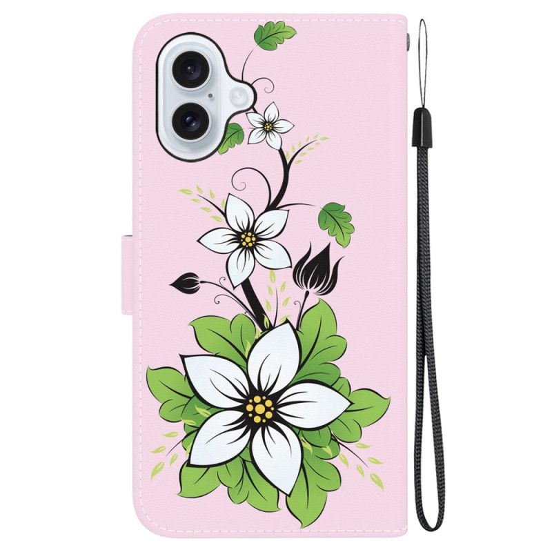 Flip Cover Til iPhone 16 Plus Lilje Med Rem