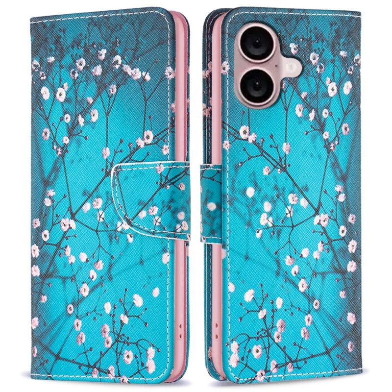 Læder Cover iPhone 16 Plus Blommeblomster