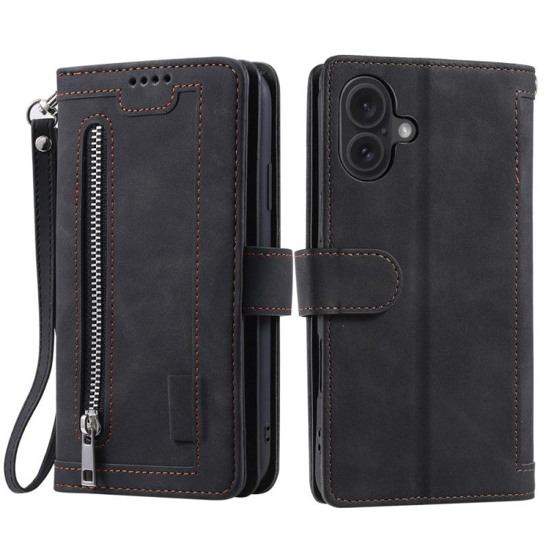 Læder Cover iPhone 16 Plus Telefon Etui A9 Lanyard Kortholder