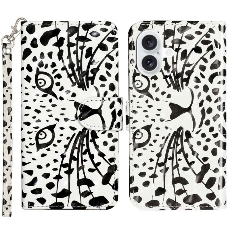 Læder Cover iPhone 16 Plus Telefon Etui Leopardhoved Med Rem