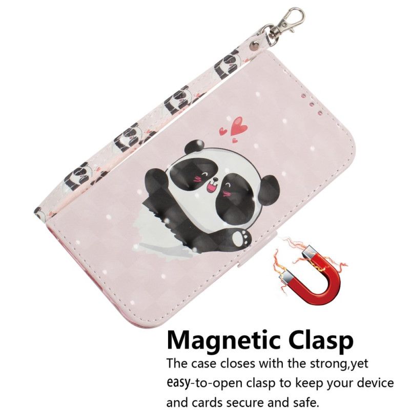 Læder Cover iPhone 16 Plus Telefon Etui Panda Love Med Rem