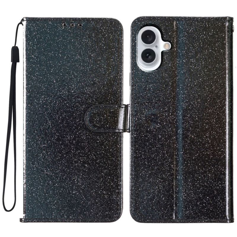 Læder Cover iPhone 16 Plus Telefon Etui Strappy Pailletter