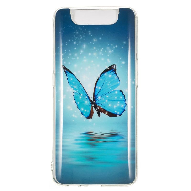 Cover for Samsung Galaxy A80 / A90 Fluorescerende Blå Sommerfugl