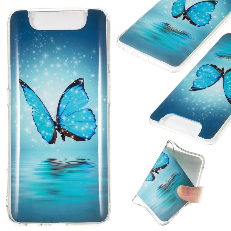 Cover for Samsung Galaxy A80 / A90 Fluorescerende Blå Sommerfugl