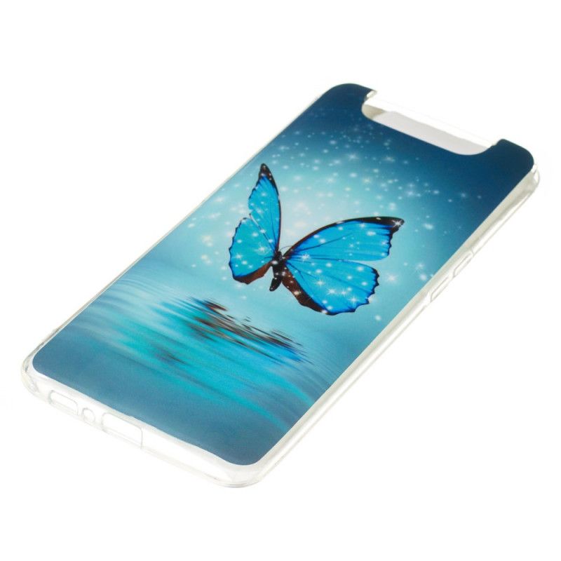 Cover for Samsung Galaxy A80 / A90 Fluorescerende Blå Sommerfugl