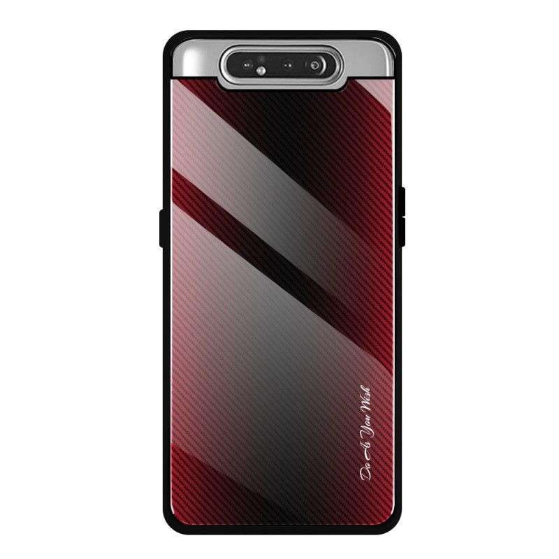 Cover Samsung Galaxy A80 / A90 Sort Kulfiber Hærdet Glas