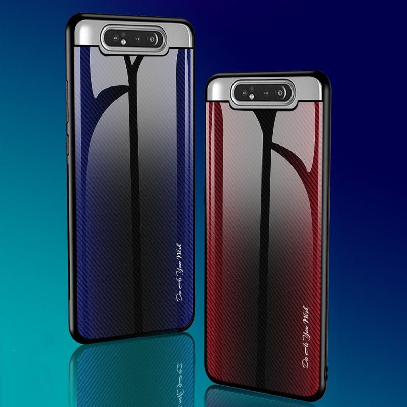 Cover Samsung Galaxy A80 / A90 Sort Kulfiber Hærdet Glas