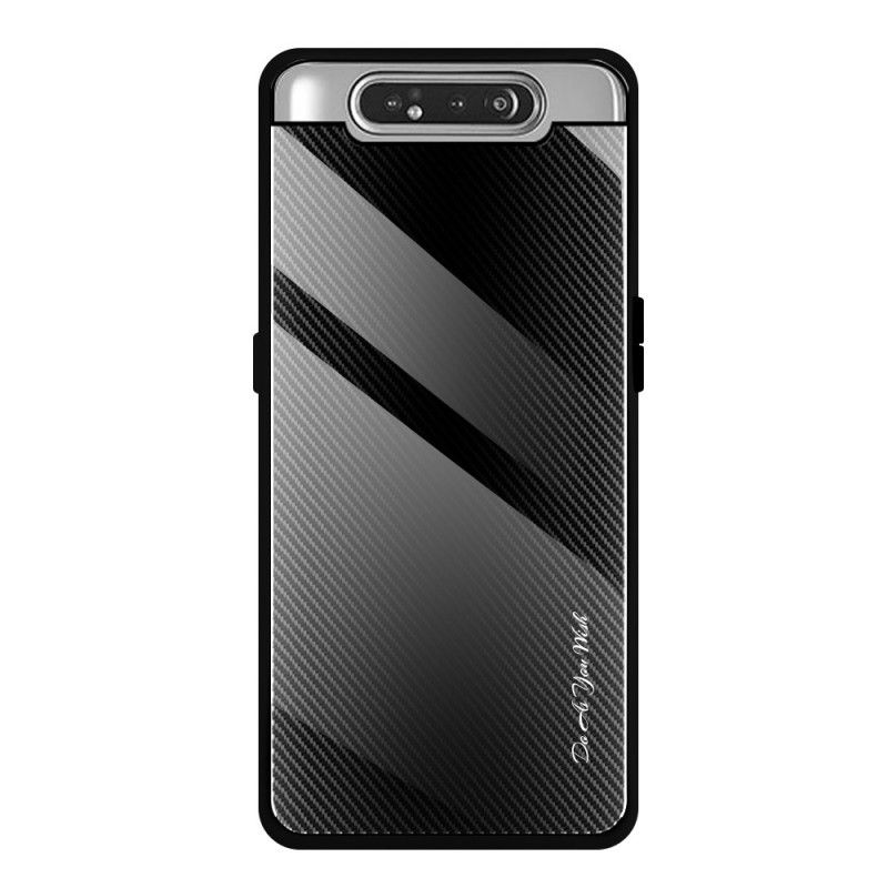 Cover Samsung Galaxy A80 / A90 Sort Kulfiber Hærdet Glas