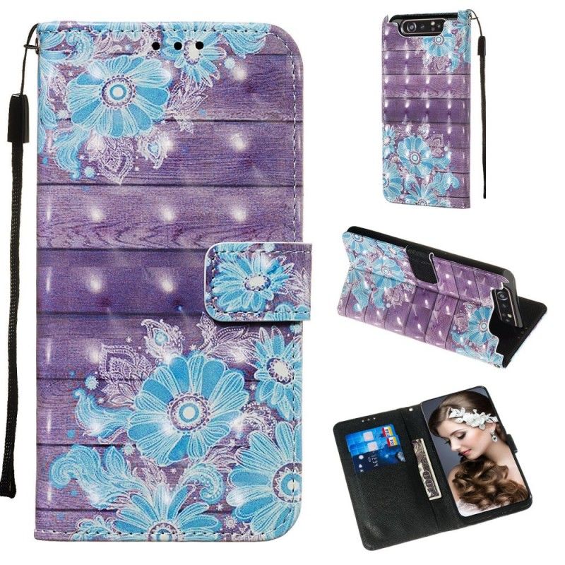 Flip Cover Læder for Samsung Galaxy A80 / A90 Blå Blomster