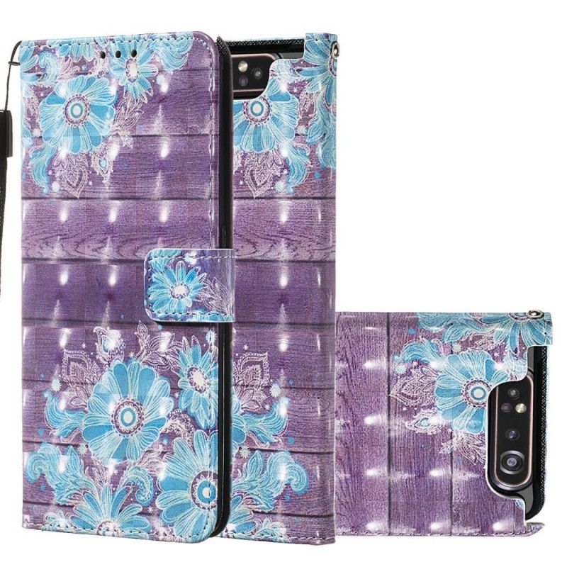 Flip Cover Læder for Samsung Galaxy A80 / A90 Blå Blomster