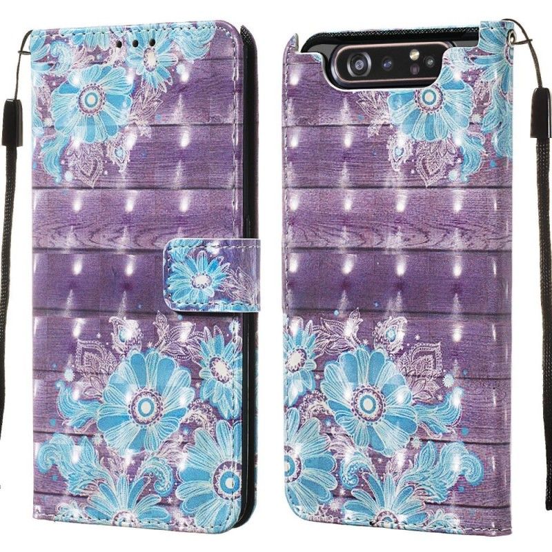 Flip Cover Læder for Samsung Galaxy A80 / A90 Blå Blomster