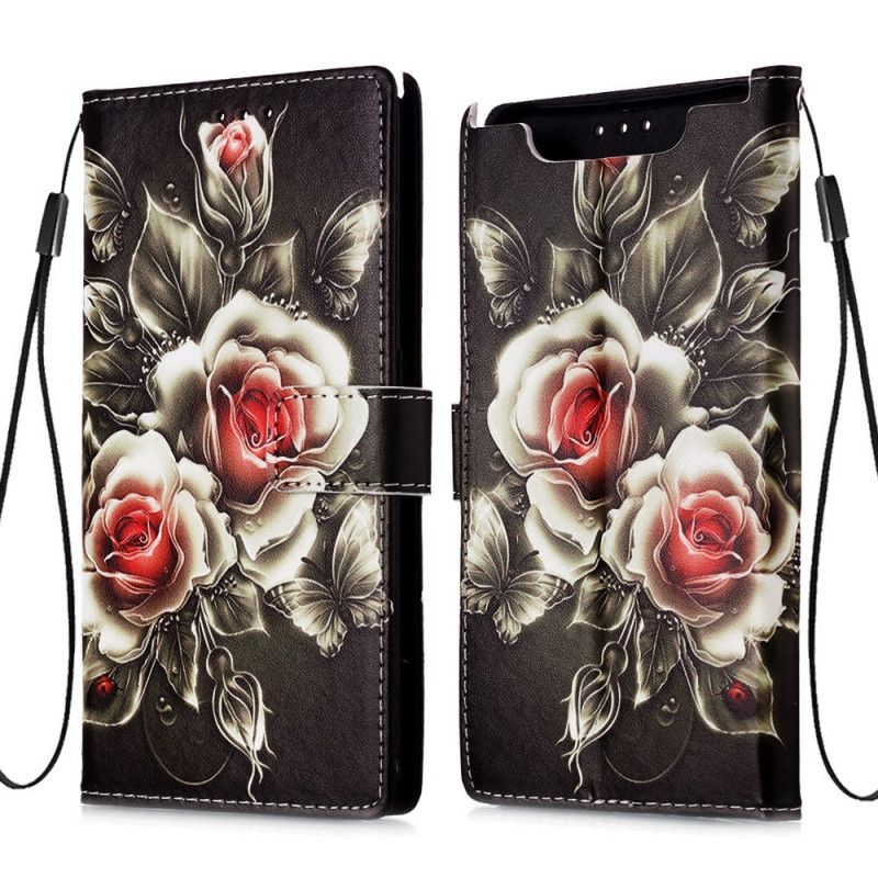 Flip Cover Læder Samsung Galaxy A80 / A90 Gyldne Roser Beskyttelse