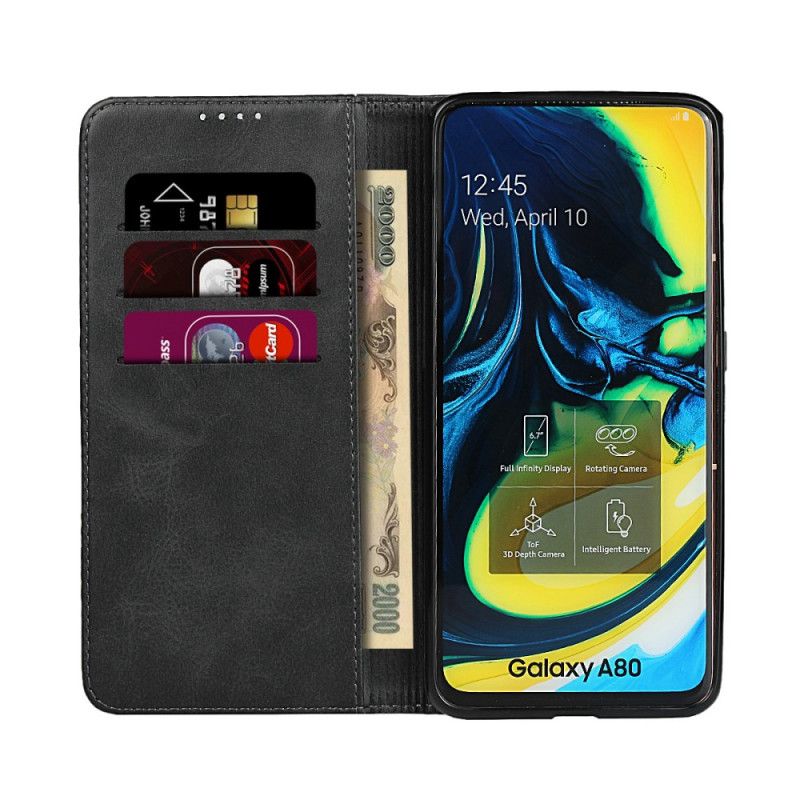 Læder Cover for Samsung Galaxy A80 / A90 Sort Søm I Læderimitation