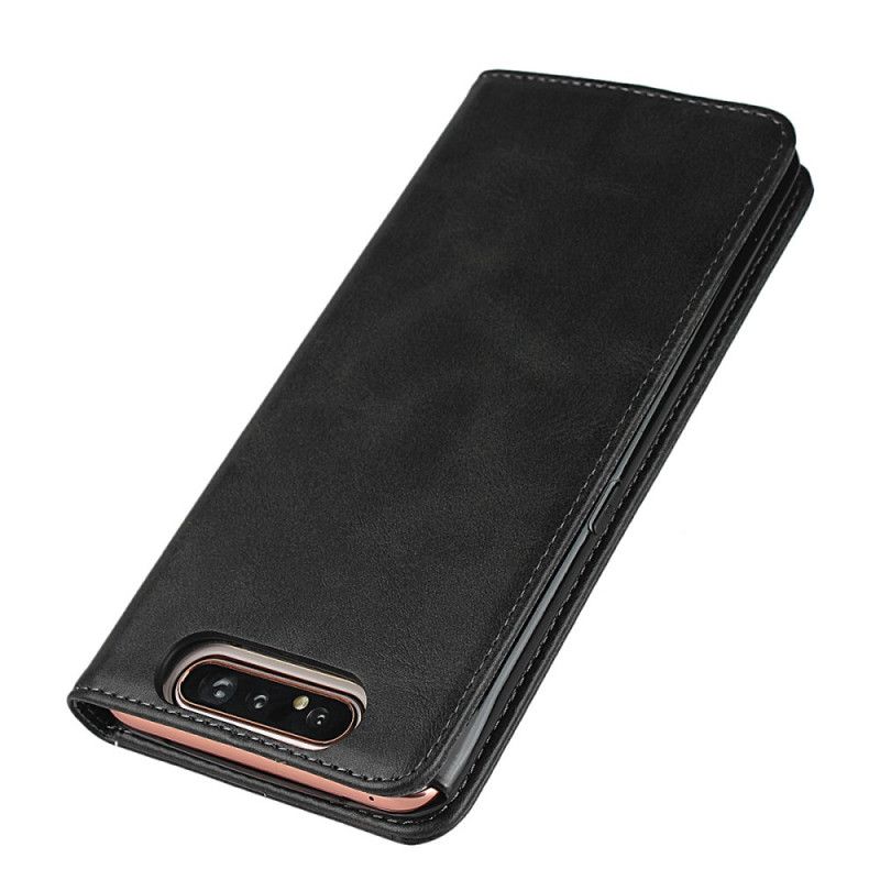 Læder Cover for Samsung Galaxy A80 / A90 Sort Søm I Læderimitation