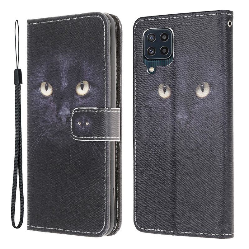 Flip Cover Samsung Galaxy M32 Black Strappy Cat Eyes