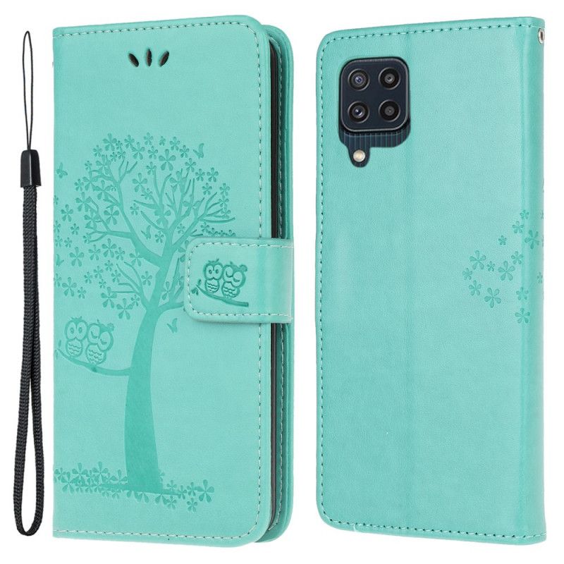 Flip Cover Samsung Galaxy M32 Træ Og Strappy Ugler