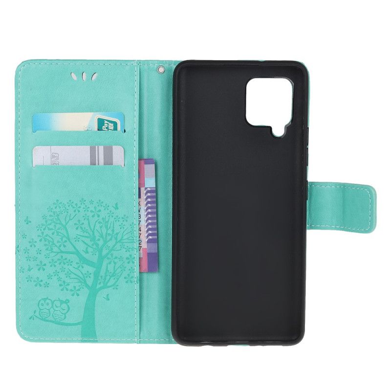 Flip Cover Samsung Galaxy M32 Træ Og Strappy Ugler