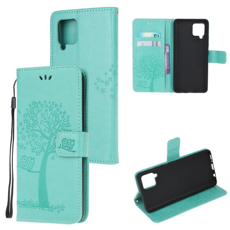 Flip Cover Samsung Galaxy M32 Træ Og Strappy Ugler