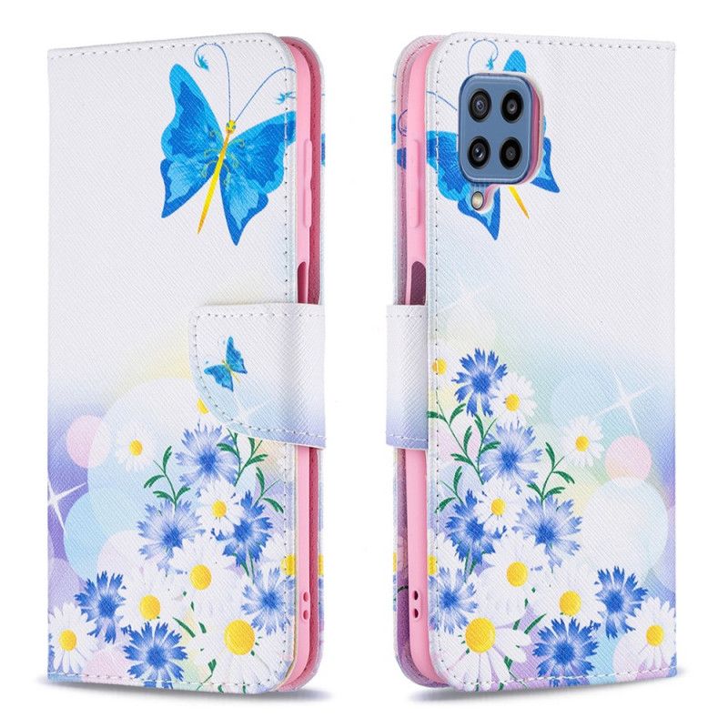 Flip Cover Til Samsung Galaxy M32 Malede Sommerfugle Og Blomster