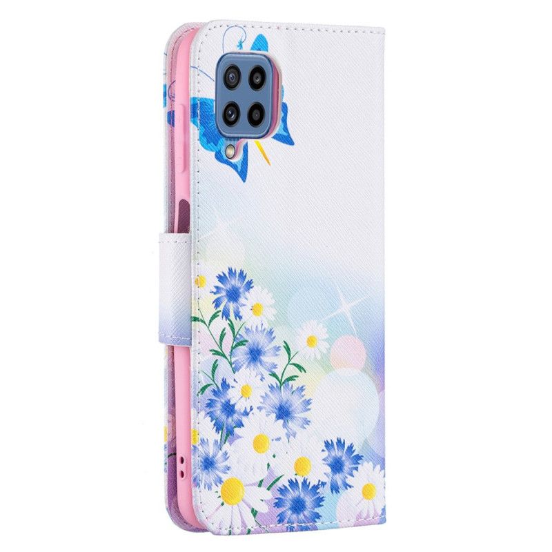 Flip Cover Til Samsung Galaxy M32 Malede Sommerfugle Og Blomster