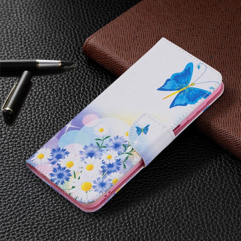 Flip Cover Til Samsung Galaxy M32 Malede Sommerfugle Og Blomster