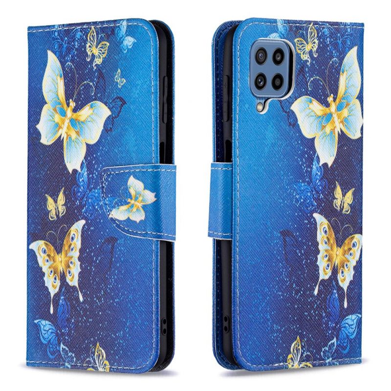 Læder Cover Samsung Galaxy M32 Gyldne Sommerfugle