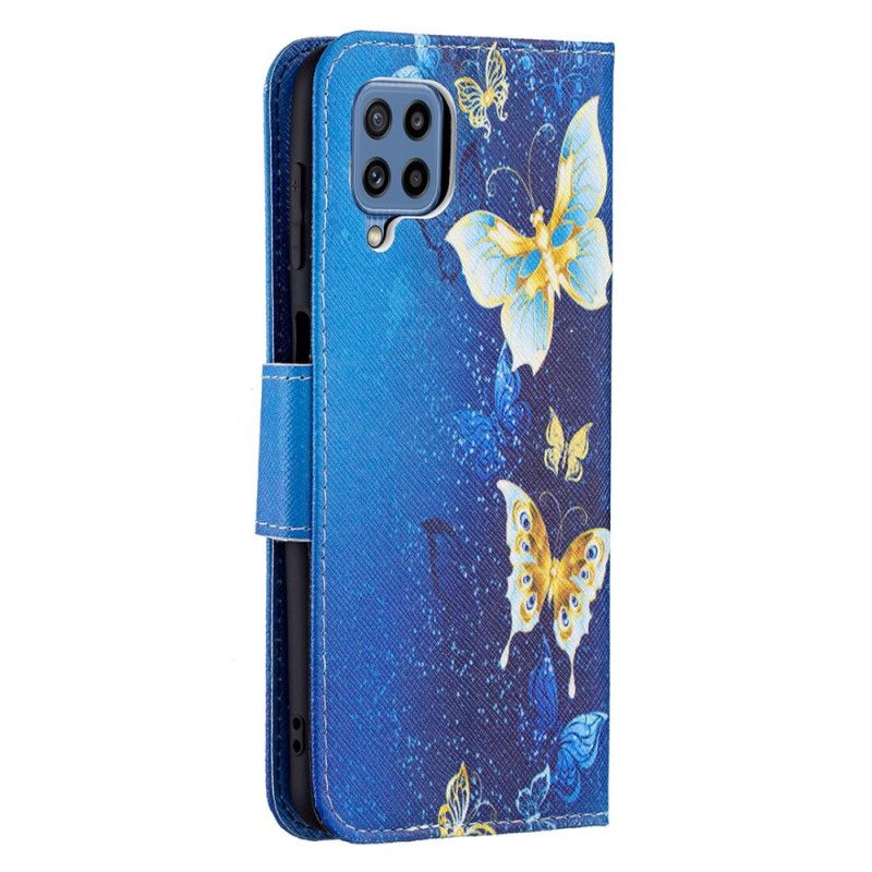 Læder Cover Samsung Galaxy M32 Gyldne Sommerfugle