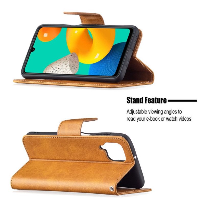 Læder Cover Samsung Galaxy M32 Telefon Etui Glat Flap Skrå