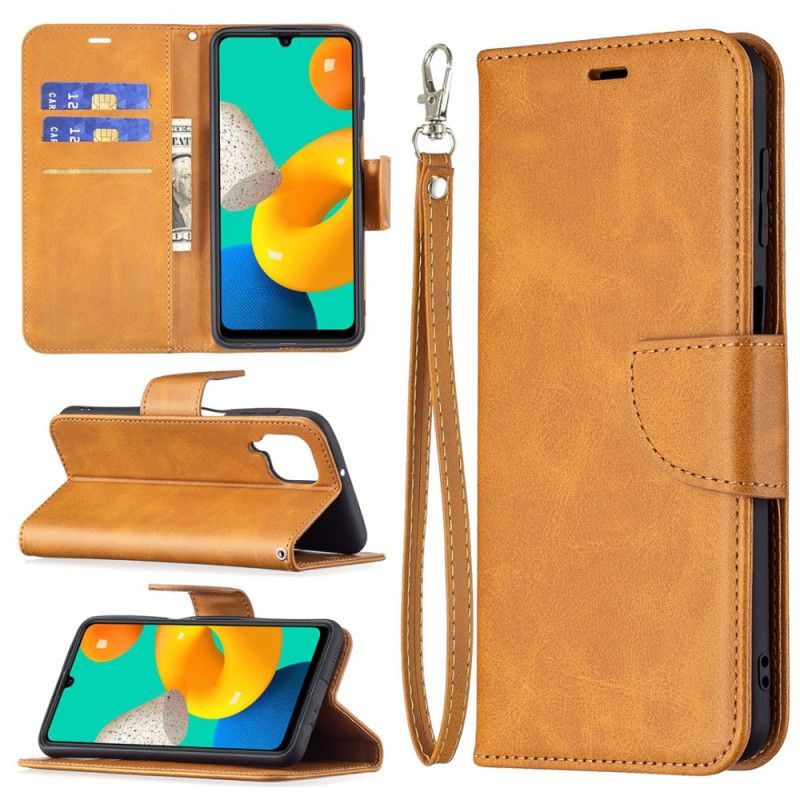 Læder Cover Samsung Galaxy M32 Telefon Etui Glat Flap Skrå