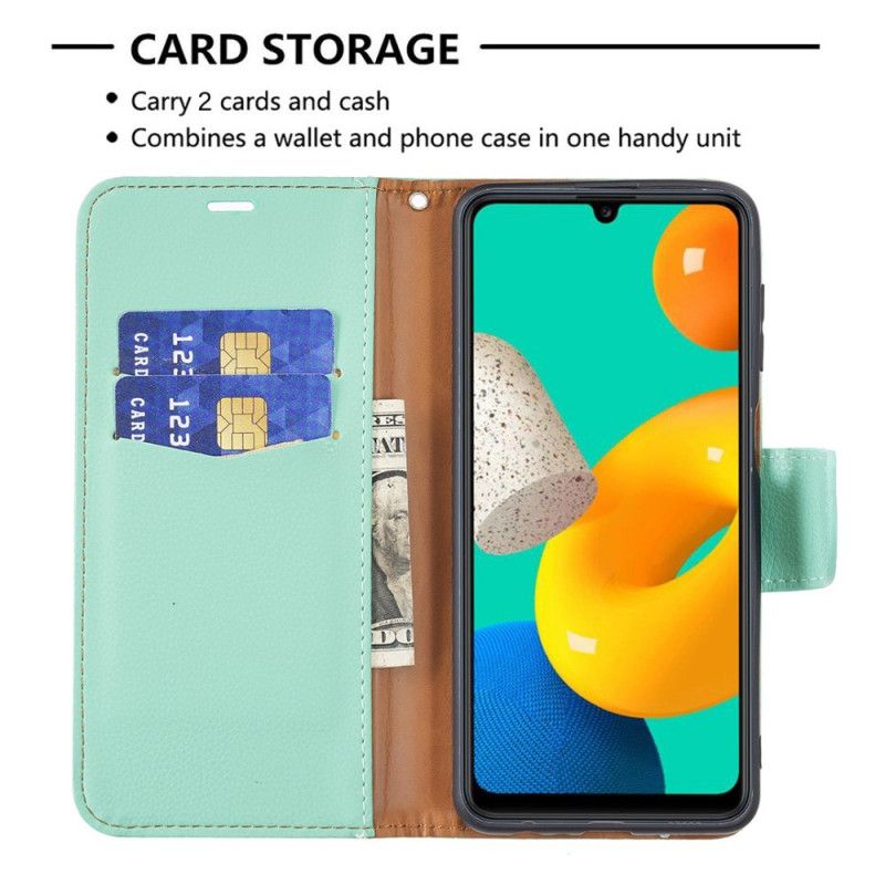 Læder Cover Samsung Galaxy M32 Telefon Etui Lychee Flap Skrå