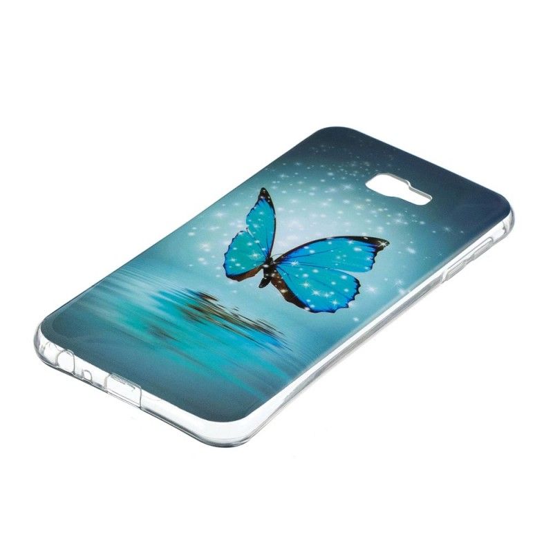 Cover Samsung Galaxy J4 Plus Mobilcover Fluorescerende Blå Sommerfugl