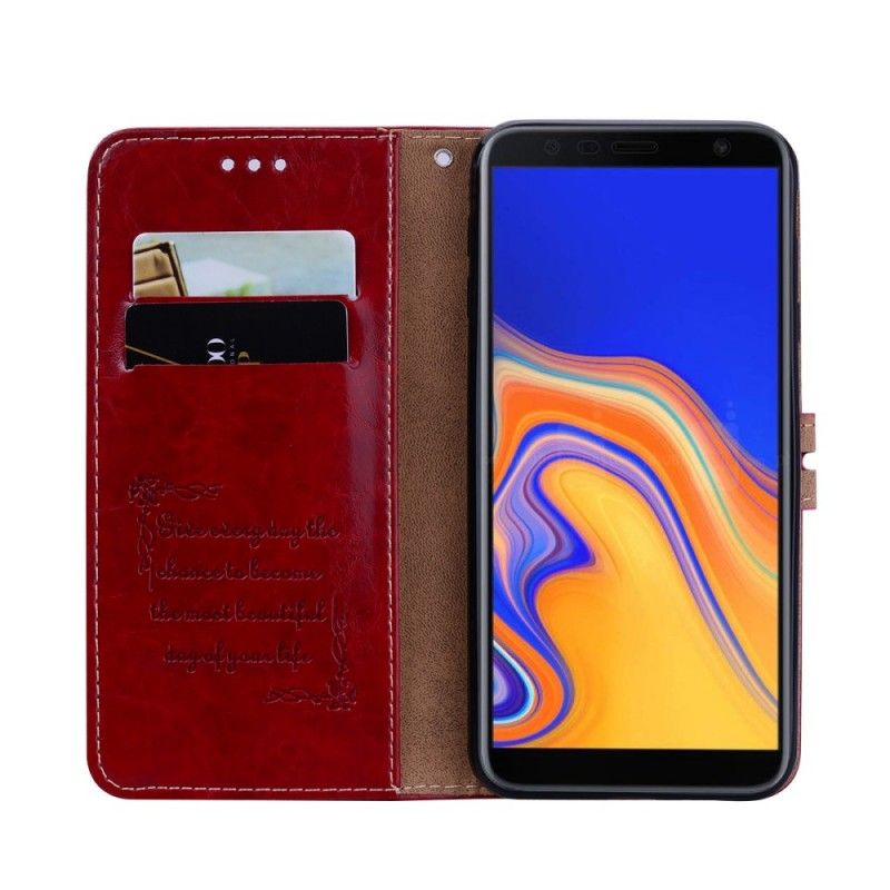 Flip Cover Læder for Samsung Galaxy J4 Plus Rød Skinnende Hatprins Med Lædereffekt