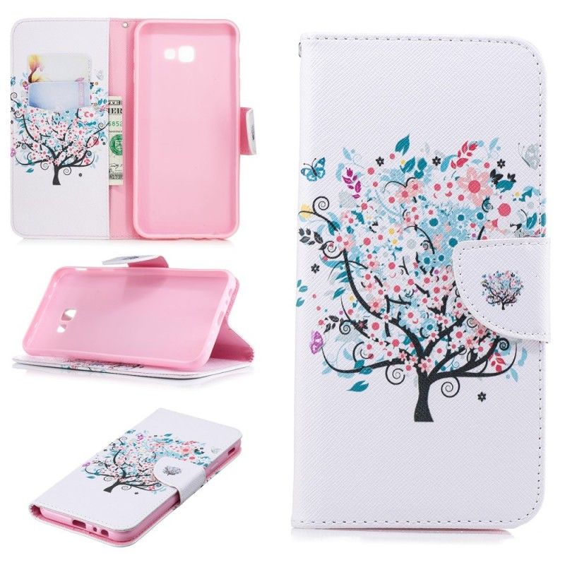 Flip Cover Læder Samsung Galaxy J4 Plus Blomstret Træ Original