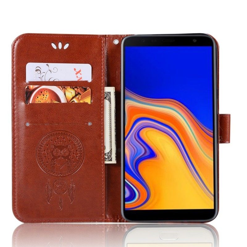 Flip Cover Læder Samsung Galaxy J4 Plus Sort Drømfanger Til Ugle I Lædereffekt Original