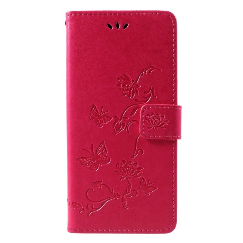 Flip Cover Læder Samsung Galaxy J4 Plus Sort Sommerfugle Og Blomster I Asien