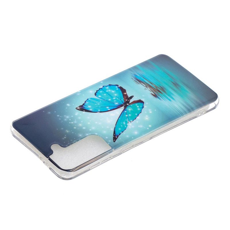 Cover for Samsung Galaxy S21 Plus 5G Fluorescerende Blå Sommerfugl