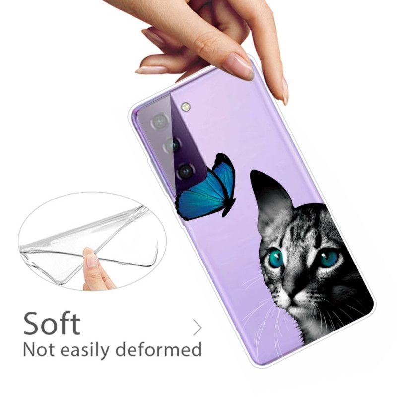 Cover for Samsung Galaxy S21 Plus 5G Kat Og Sommerfugl