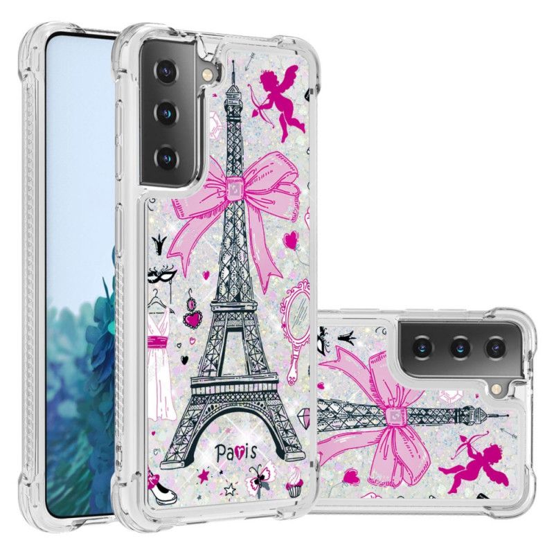 Cover Samsung Galaxy S21 Plus 5G Eiffeltårnet Glitter Beskyttelse