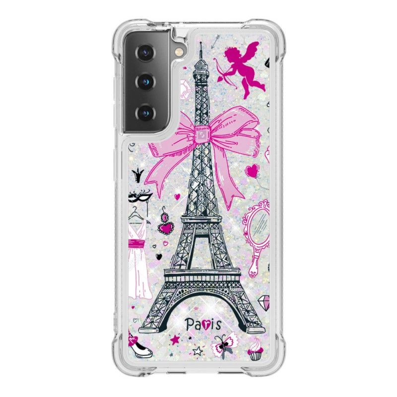 Cover Samsung Galaxy S21 Plus 5G Eiffeltårnet Glitter Beskyttelse