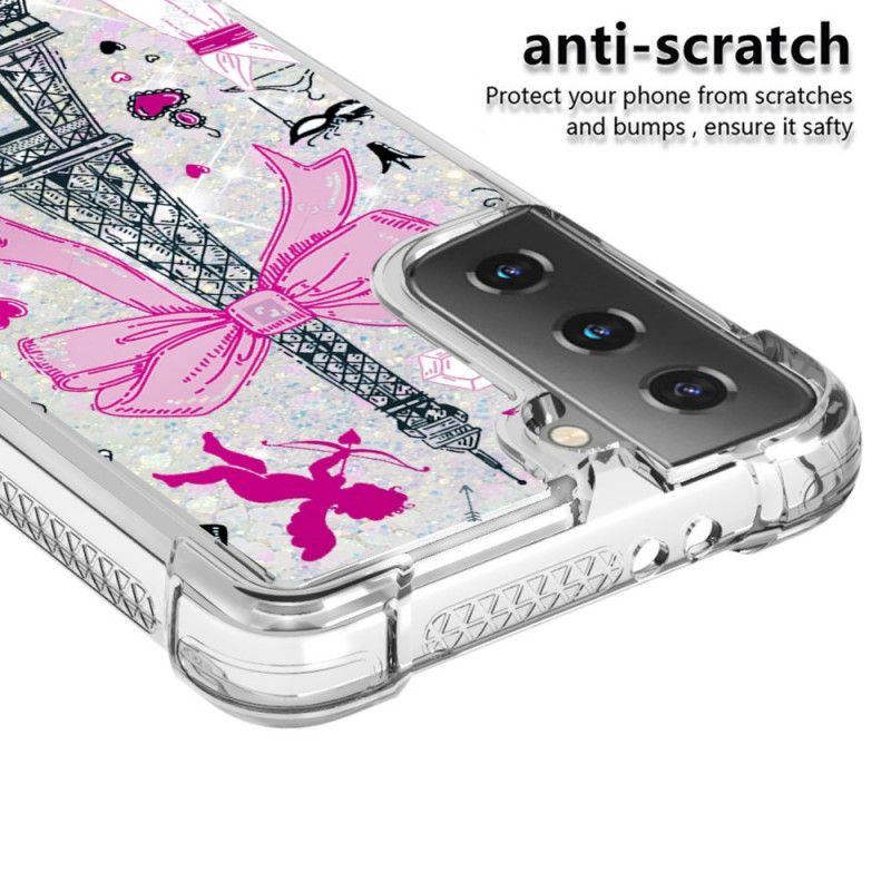 Cover Samsung Galaxy S21 Plus 5G Eiffeltårnet Glitter Beskyttelse