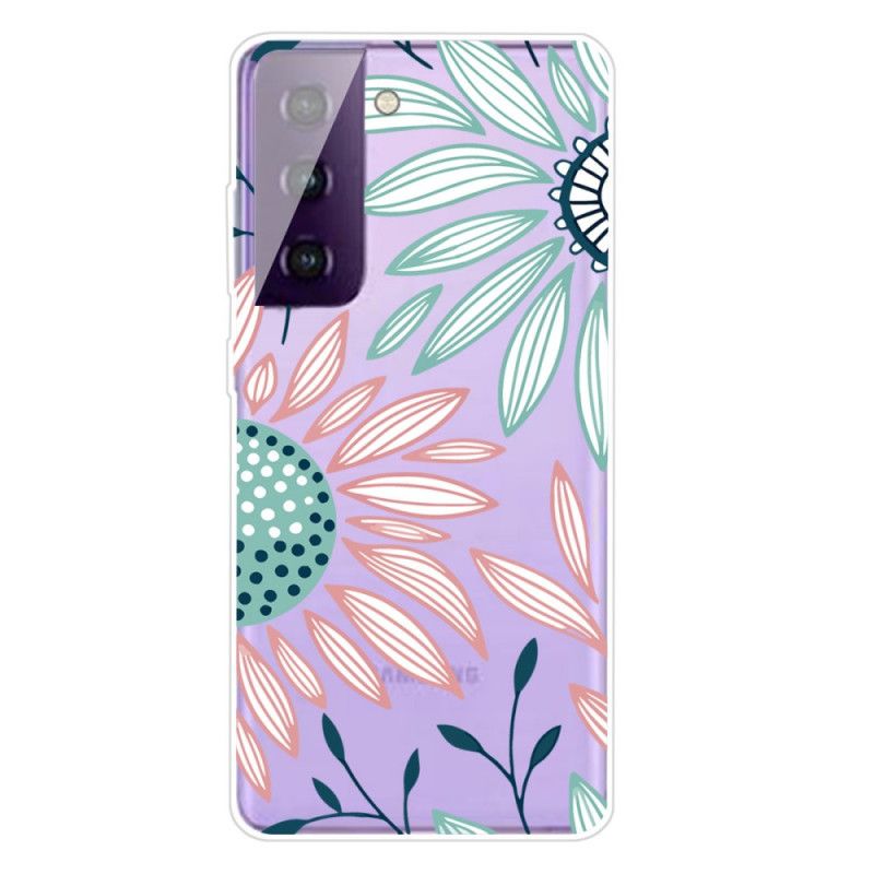 Cover Samsung Galaxy S21 Plus 5G Lyserød Gennemsigtig En Blomst