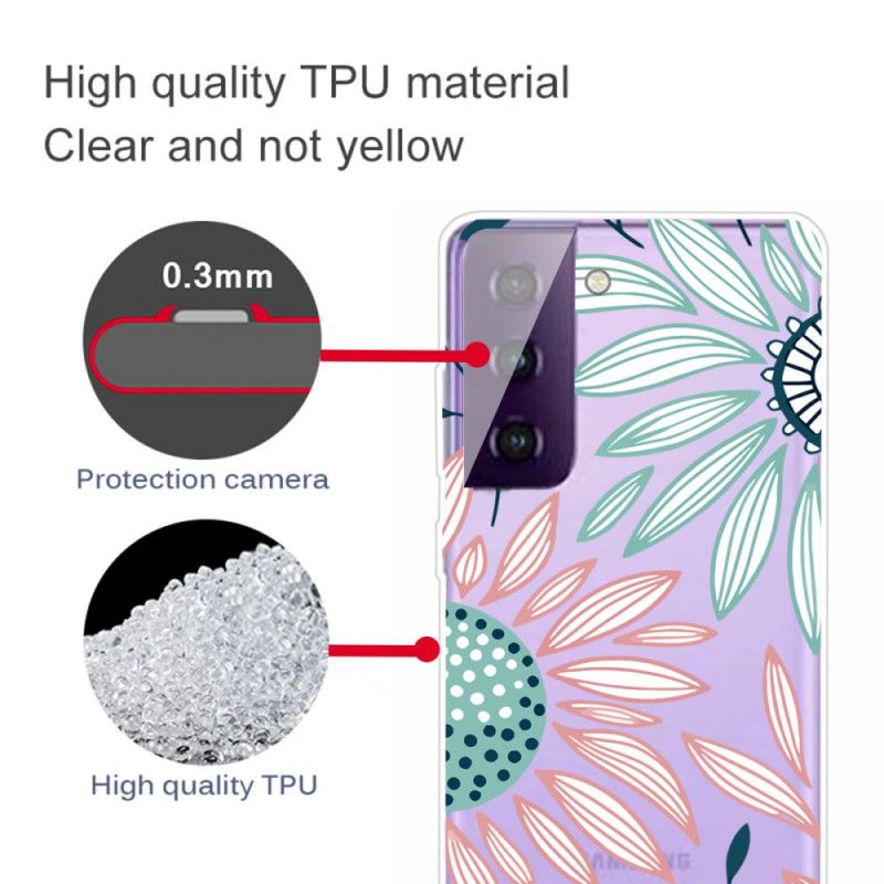 Cover Samsung Galaxy S21 Plus 5G Lyserød Gennemsigtig En Blomst