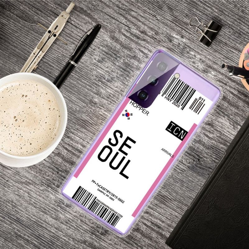 Cover Samsung Galaxy S21 Plus 5G Magenta Boardingkort Til Seoul