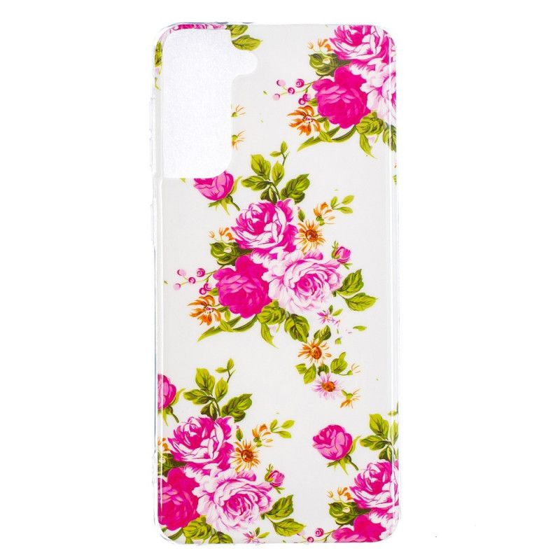 Cover Samsung Galaxy S21 Plus 5G Mobilcover Fluorescerende Frihedsblomster