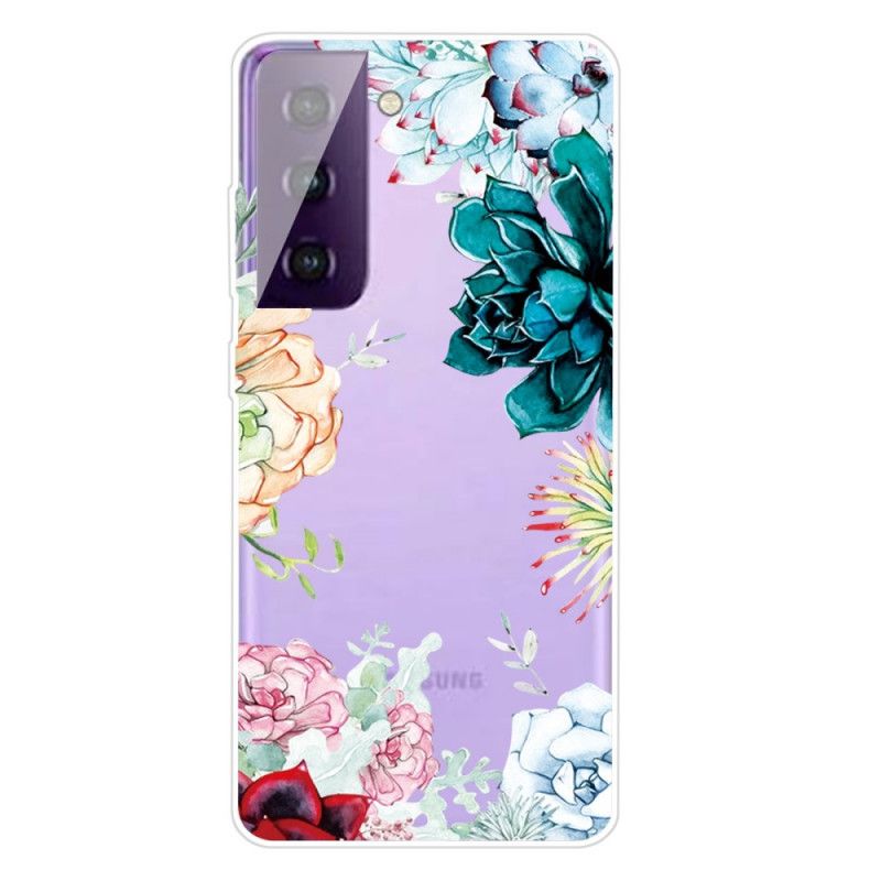 Cover Samsung Galaxy S21 Plus 5G Mobilcover Gennemsigtige Akvarelblomster