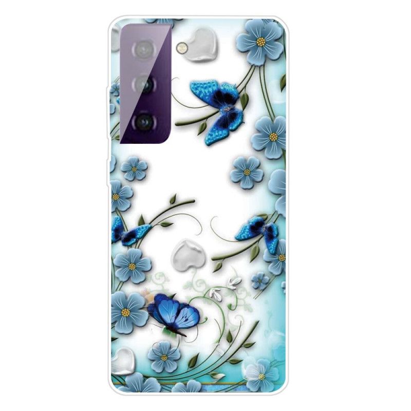 Cover Samsung Galaxy S21 Plus 5G Mobilcover Retro Sommerfugle Og Blomster