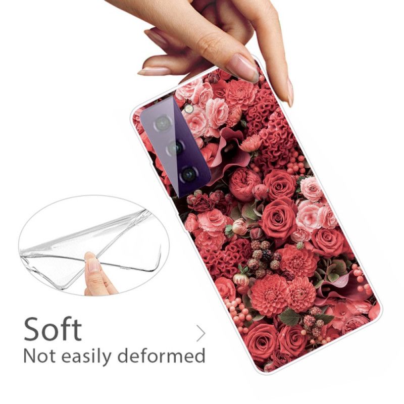 Cover Samsung Galaxy S21 Plus 5G Rød Intense Blomster