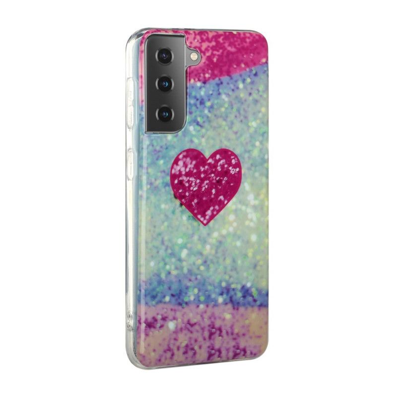 Cover Samsung Galaxy S21 Plus 5G Sort Glitter Hjerte