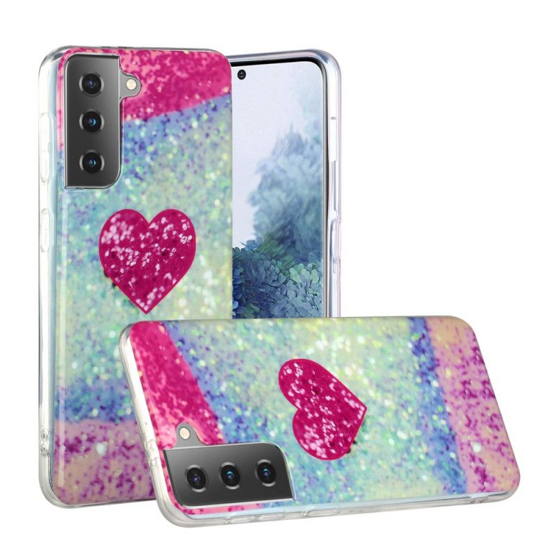 Cover Samsung Galaxy S21 Plus 5G Sort Glitter Hjerte