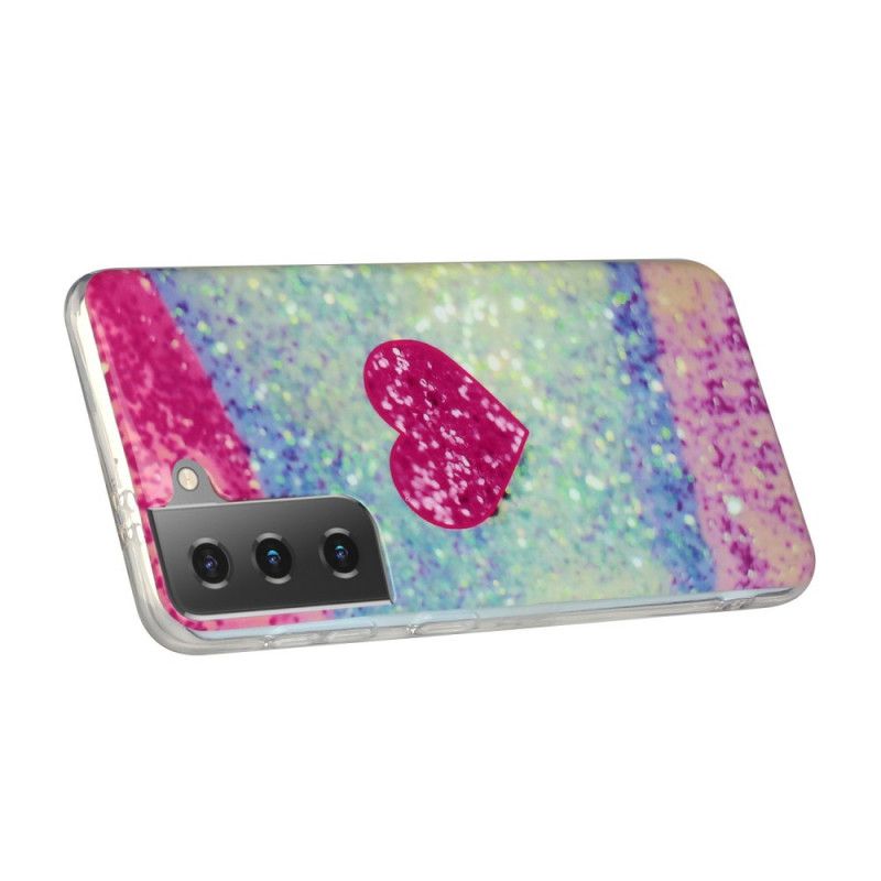 Cover Samsung Galaxy S21 Plus 5G Sort Glitter Hjerte